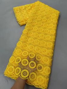 Tissu africain en dentelle jaune, Tulle de haute qualité, dernier coton, Voile suisse, dentelle française, longueur 5yards, 2022