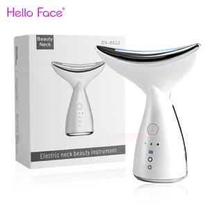 Masseur de visage Hello Face Neck Beauty Device Massage du cou LED Pon Therapy Ion Introduction Peau Serrer Réduire Double Menton Outils de soins de la peau 230718