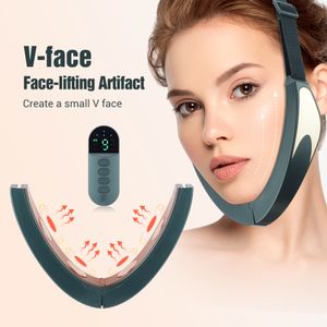 Appareil de massage du visage à micro-courant Vface Appareil de lifting du visage 6 modes de rajeunissement de la peau chauffée Double menton V Masseur de vibrations du visage Télécommande sans fil Contro 230320