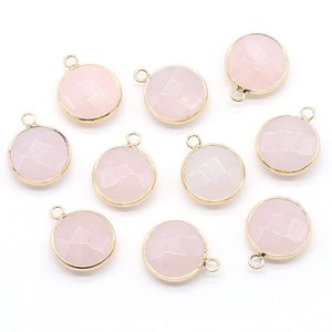 Gemas facetadas chapadas en oro, dijes de piedras naturales, chakras, Reiki, curación, colgantes de cristal rosa para pulsera DIY, collar, joyería ACC