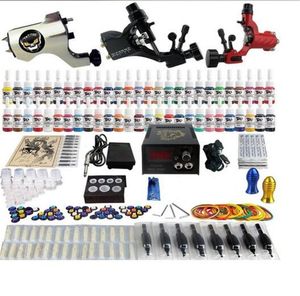 Factory Complete Tattoo Kit 3 Pro Rotary Machines 54 Tintas Papelera Fuente de aguja Ajuste TK3555880190
