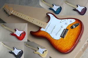 Guitarra eléctrica personalizada de fábrica con chapa de arce Eye Bird/Clouds, golpeador blanco, herrajes cromados, 22 trastes, se puede personalizar