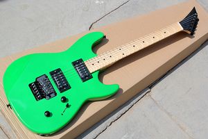 Guitarra eléctrica verde personalizada de fábrica con puente Floyd Rose, cabezal inverso, diapasón de arce, se puede personalizar