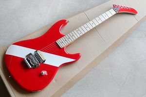 Guitare électrique rouge personnalisée en usine avec bande blanche, touche en érable, Floyd Rose, micro H, peut être personnalisée