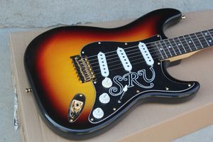 Guitarra eléctrica de tabaco Sunburst personalizada de fábrica con diapasón de palisandro, golpeador negro, herrajes dorados, 21 trastes, se puede personalizar
