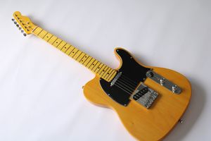 Guitare électrique à corps jaune personnalisée en usine avec manche en érable, quincaillerie chromée, offre des services personnalisés