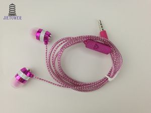 Oferta directa de fábrica al por mayor brillo brillo dorado plateado rosa auriculares auriculares con micrófono micrófono línea de cristal 3 Colorcp-15 300 piezas