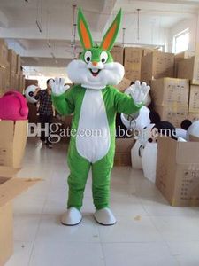 Vente directe d'usine Green Bunny Rabbit Bugs Mascot Costume Cartoon Fancy Party Dress Halloween Carnaval Costumes Taille Adulte Haute Qualité fre