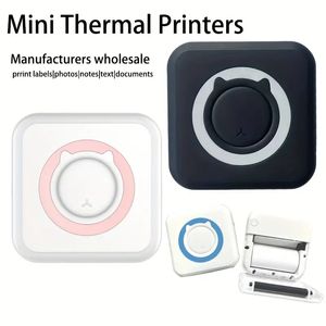 Ventes directes d'usine : mini-imprimante pour étudiant en dessin animé de chat - Bureau mobile BT, impression thermique sans encre, impression de documents, d'images, d'étiquettes, plus