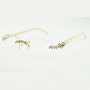 Ventes directes d'usine de nouvelles lunettes diamantées sans fin de 5,0 mm 3524012 avec pattes de buffle blanc naturel et verres transparents de 56 mm