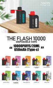 Top 1 d'usine Direct Wholesale Sunfire NOUVEAUX VATES DIREPLIBLES BOX 8000 9000 10000 12000 15000 Puffes 10k Cigarette électronique 6 mg de haute qualité 20 ml e-liquide 10 saveurs