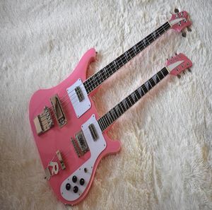 Factory Double Neck Pink Electric Bass and Guitar con 46 Stringswhite PickguardHigh CALIDAD CONSEMPLEZED2630330