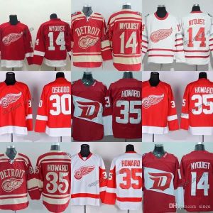 Factory Outlet Mens 14 Gustav Nyquist 30 Osgood 35 Jimmy Howard Red White Best Quality Ice Hockey Jerseys Drop Shippin
