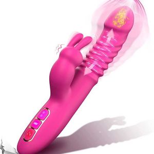 Salida de fábrica, vibrador de estimulación del punto G de conejo para mujer, vibrador y consoladores de calefacción con empuje, rosa, rojo, juguete sexual para adultos, juego de clítoris