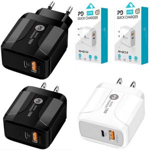 prix usine 18W chargeur rapide typec c QC 3.0 PD chargeurs muraux EU US Plug pour Iphone 7 8 X 11 Samsung Lg téléphone Android avec boîte de vente au détail