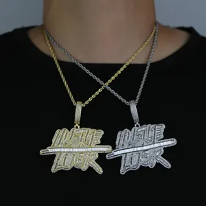 Livraison gratuite prix usine HUSTLE LUCK lettre collier haute qualité femmes hommes glacé zircone Hip Hop mode cadeau bijoux