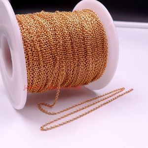 Precio de fábrica al por mayor 50 metros / ro Lote Chapado en oro Joyería de acero inoxidable encontrar Delgada 1.8 mm Cadena de eslabones ovalados lisos DIY Collar Pulsera