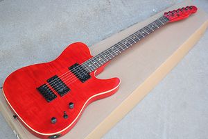 Guitare électrique Factory Red avec des touches en palissandre, placage d'érable (tigre, fils noirs, accastillage, offrant des services personnalisés.