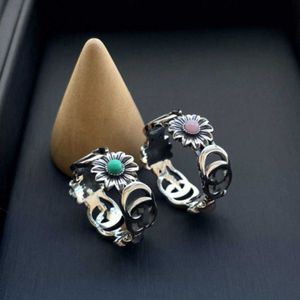 Fábrica al por mayor 2023 nueva joyería de moda de lujo de alta calidad para flor de plata anillo de ópalo de flor rosa anillo de turquesa para los amantes