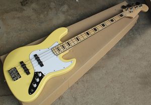 Guitare basse électrique jaune 4 cordes en gros avec pickguard blanc/noir, touche en érable, deux styles disponibles