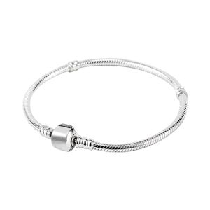 Venta al por mayor de fábrica, pulseras chapadas en plata de ley 925, cadena de serpiente de 3mm, compatible con Pandora Charm Beads, pulsera, fabricación de joyas para hombres y mujeres