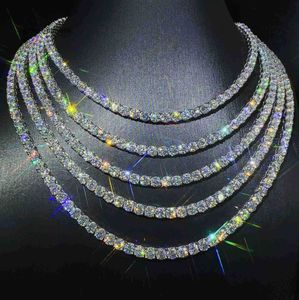 Factory Wholesale 925 Vvs Silver Silver Moisanite Diamond Tennis Chain Collier Cuban Link Chain Femmes Fine bijoux 3 mm 4 mm