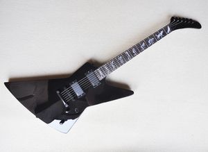 Fábrica al por mayor de guitarra eléctrica negra de forma inusual con pastillas EMG activas, Floyd Rose, diapasón de palisandro, que ofrece servicios personalizados
