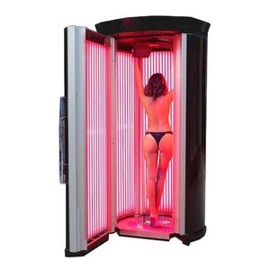 Venta al por mayor de fábrica Alemania Rubino Máquina de solarium de pie de cuerpo completo Cama de bronceado de piel suave de colágeno con luz roja para centro de belleza