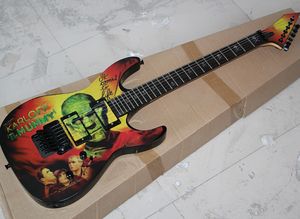 Guitarra eléctrica amarilla al por mayor de fábrica con el patrón de momia, 24 trastes, rosa Floyd, que ofrece servicios personalizados