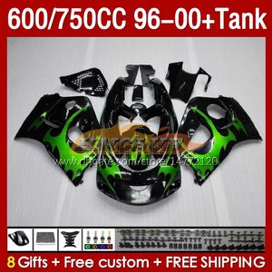 Tanque de carenados para Suzuki Srad GSXR 600 750 CC 600CC 750CC 96-00 CUERPO 156NO.3 GSXR750 GSXR-600 GSXR600 96 97 98 99 00 GSX-R750 1996 1997 1998 1999 2000 Clames de carenado verdes PLAVES VERDES