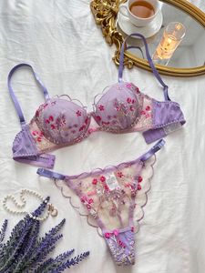 Conjunto de lencería Floral de hadas, ropa interior delicada, sujetadores transparentes, traje sexual sin costuras, encaje bordado de lujo, deseo, chica caliente