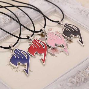 Fairy queue Collier Guild Tattoo rouge Blue Enamel Pendentif Anime Fashion Nouveau Fantasy Bijoux Cuir corde Hommes Femmes Wholesale X0707