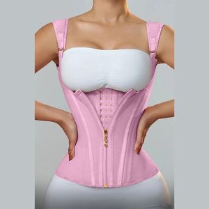 Fajas Colombianas – Corset d'entraînement à la taille à Double Compression pour femmes, avec fermeture éclair réglable en os et yeux à crochet, ventre plat modelant le corps