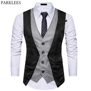 Falso dos piezas para hombre traje chaleco marca slim fit vestido sin mangas chaleco chaleco hombres negocios casual formal boda chaleco hombre 210522