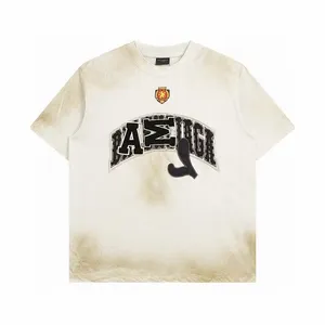 FALECTION MENS 23ss usa paris bb graffiti DIY parche universitario camiseta vintage ajuste medio lavado con ácido camiseta de algodón de gran tamaño camiseta de calle de moda