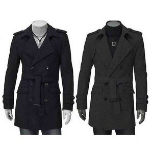 Otoño-Moda para hombre Invierno Doble elegante Botonadura Trench Coat Chaqueta larga Abrigo FgC9j236G T220810