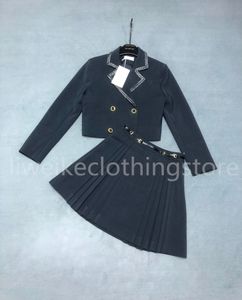 Chaqueta de traje preppy de otoño, traje de media falda, chaqueta cruzada para mujer