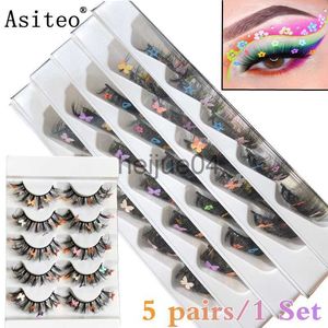 Faux cils Asiteo 5 paires Butterfly Lashes 3D 5D Messy Fluffy Faux Mink Lash Bulk Wholesale Flower Diamond False Eyelashes Music Festival x0802