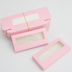 Faux Cils Vente en gros Boîtes à cils en papier Emballage Paquet de boîte à cils Personnaliser Aucun plateau Logo Rectangle Rose Carton De Stockage Maquillage Cas