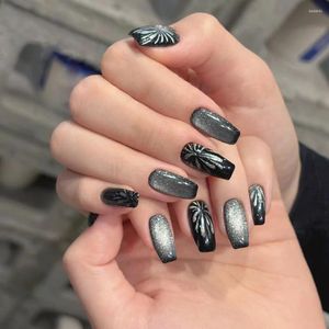 Falsas Nails 10 unids Black Cat Eye Glitter Fuegos artificiales Decoración Falso Completo Acabado Wearable Hecho a mano Prensa en consejos