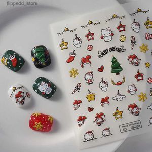 Faux ongles 2023 Autocollants d'ongles tridimensionnels de Noël Arbre de Noël Nail Art Stickers DIY Manucure Dessin animé Chien Chat Autocollants de décoration d'ongles Q231114