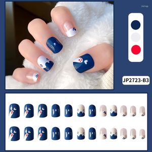 Faux Ongles 24PCS Blue Cat Girls Sweet Style Short Press On Wearable Finished Nail Piece With Jelly Gel