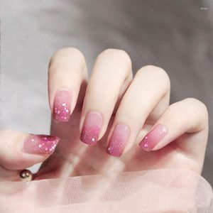 Faux Ongles 24Pcs Détachable Amande Nude Sparkle Couverture Complète Ongles Designs Français Faux Acrylique Nail Tips