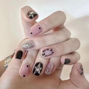 Uñas postizas 24 piezas desmontable dulce fresco DIY manicura prensa en LongBallerina negro francés