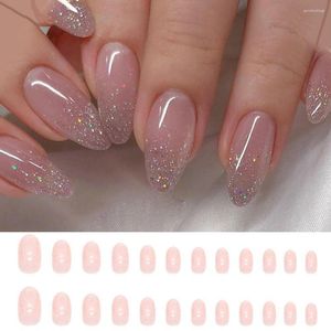 Faux Ongles 24pcs Nail Tips Star River DIY Press On Long Amande Glitter Français