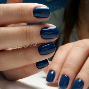 Faux ongles 24 pièces bleu marine presse artificielle sur court carré faux ongles pour la conception bricolage couverture complète doigt bout outil de manucure