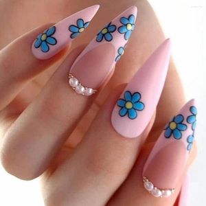 Falsas uñas 24 piezas Pink Stiletto Set presione con diseños de moda Manicure
