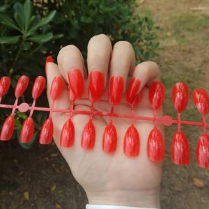 Faux ongles 24 conseils/ensemble long pointu couleur unie brillant ongles artificiels faux ongles beauté doigt manucure en gros