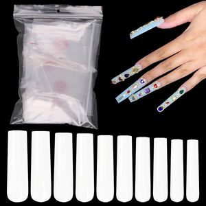 Faux Ongles 3XL Carré Droit Nail Tips Extra-Long Full Cover Tips-300Pcs Press On - Acrylic Clear / White Manucure Accessor