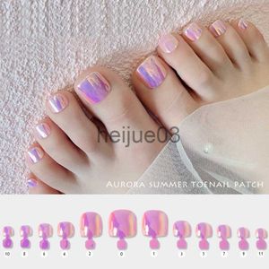 Uñas postizas Acrílico Aurora Toe Nails Fake Girls Square Press On Nails para pie Articficial Candy Color False Toenails 24pcs x0703